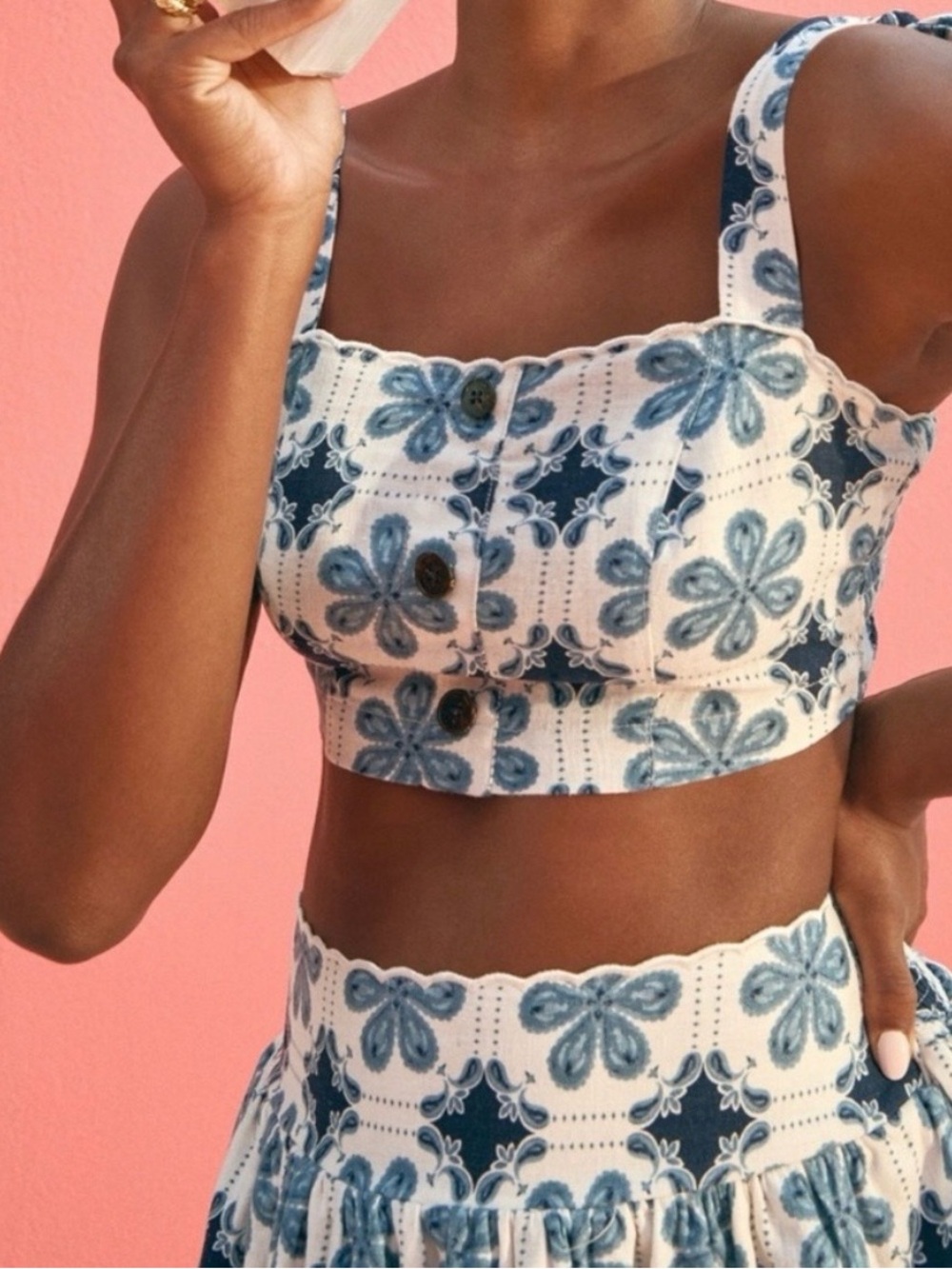 NWOT Agua Bendita x Target Coral Tile Print Linen Tank Top Small Blue White